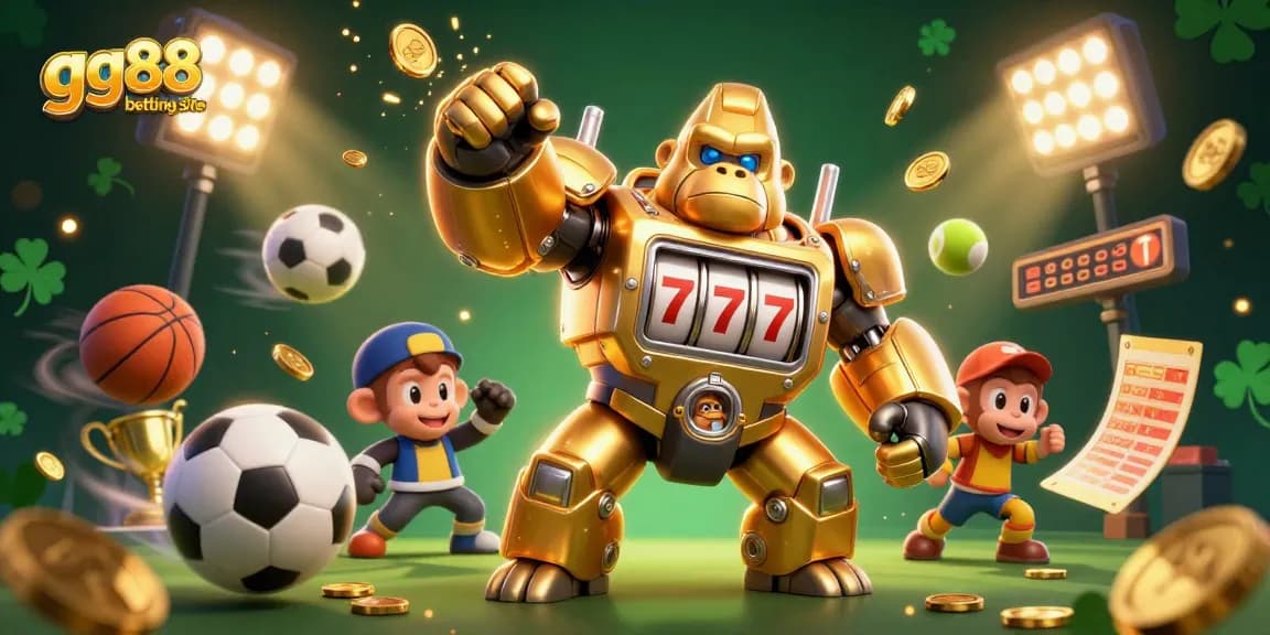Engage with the gg88 betting site featuring a vibrant scene of dynamic characters and thrilling sports elements.