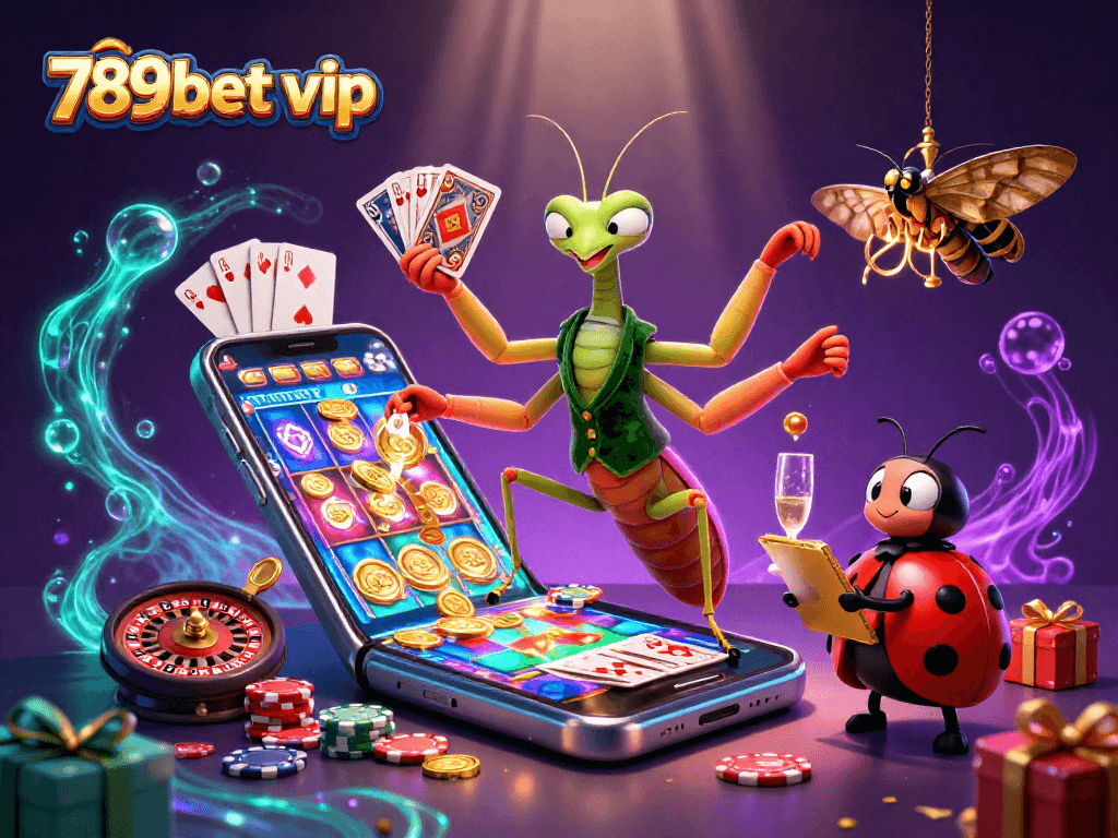 Engage in thrilling gameplay with 789bet vip as vibrant characters animate a colorful casino scene filled with exciting game elements.