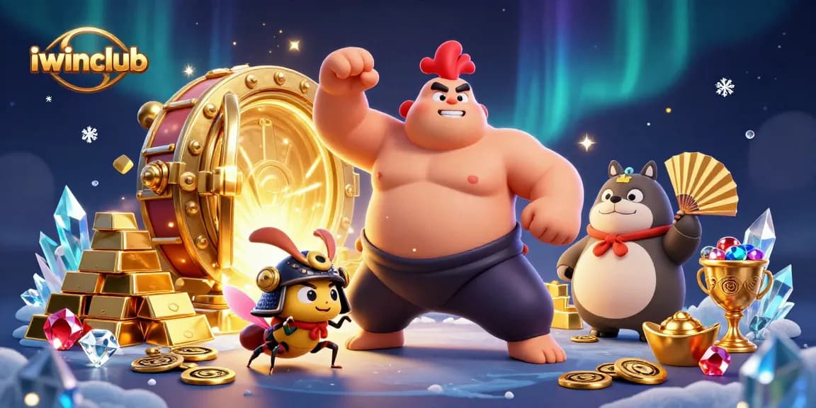 Join the excitement at iwinclub with powerful characters in a vibrant casino scene filled with treasures.