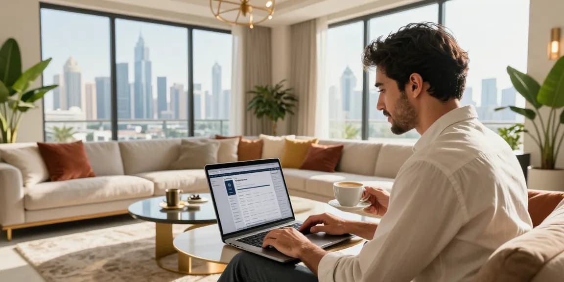 Professional Airbnb management company Dubai showcasing a stylish rental host engaging with guests in a modern apartment.
