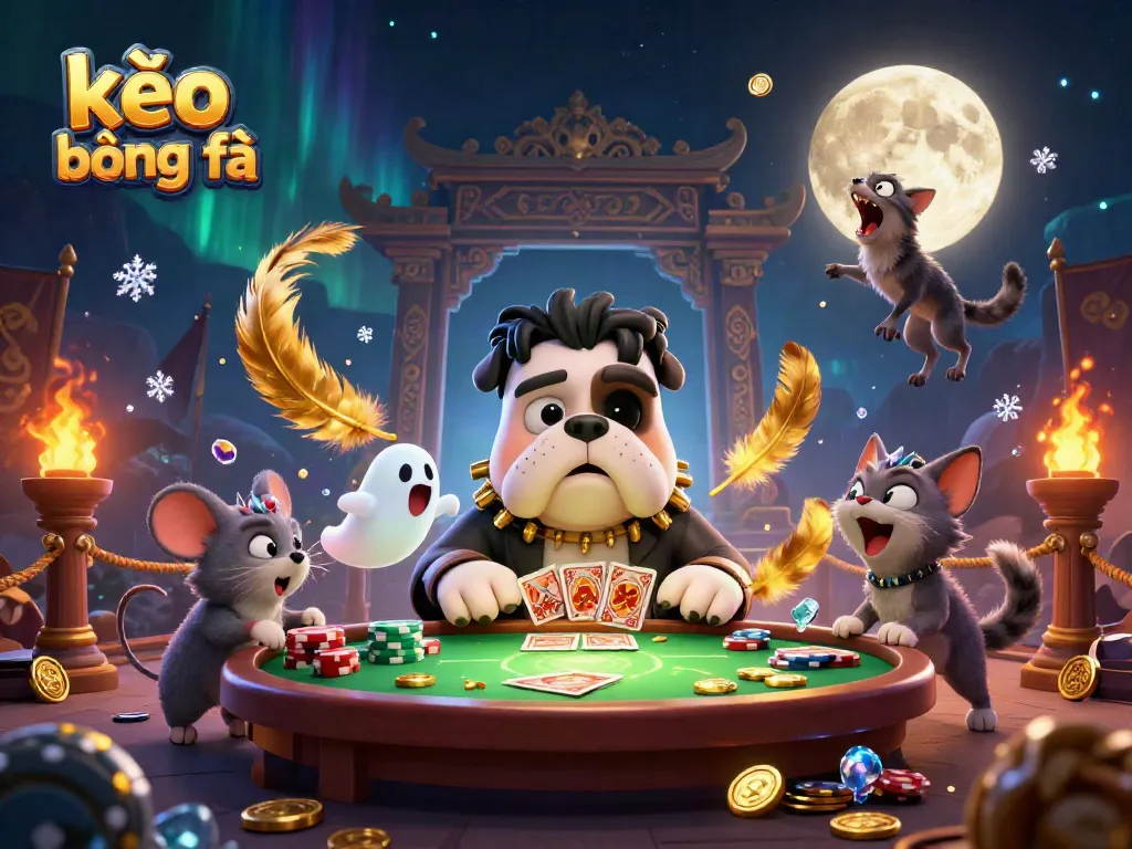 Experience thrilling kèo bóng đá action with a colorful, dynamic scene of casino characters and elements.