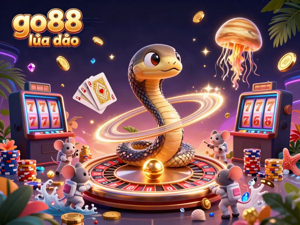 Experience go88 lừa đảo through a vibrant, engaging 3D casino scene featuring betting astronaut mice and spinning roulette