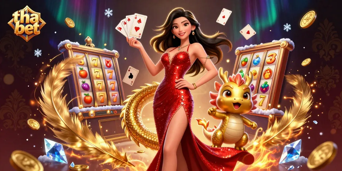 Win at tha bet with stunning casino visuals, featuring a confident woman and a golden dragon mascot.