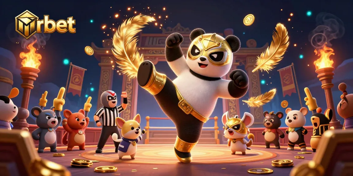 Engage in nbet casino action with a cartoon panda wrestler and cheering animal fans.
