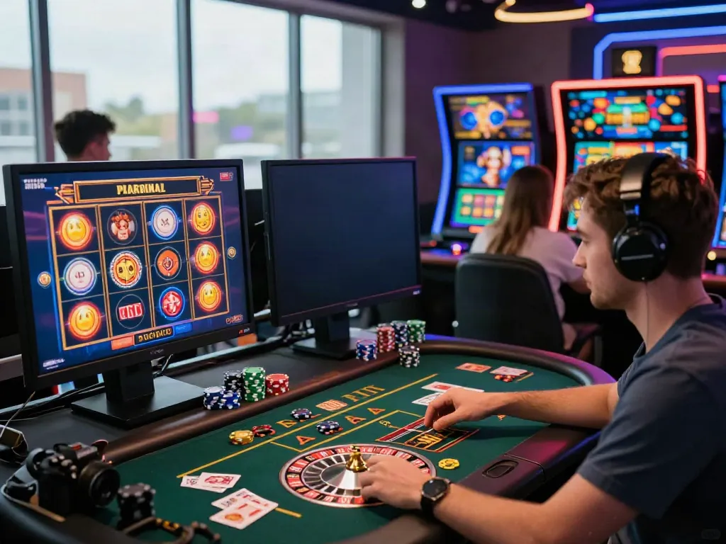 Best casinos not on gamstop featuring diverse players engaged in online gaming at a vibrant digital casino.