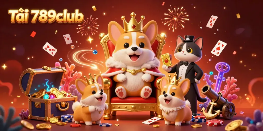 Tải 789club to enjoy an exciting 3D royal gaming experience with colorful gems and poker elements.