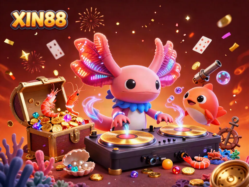 Experience the vibrant gaming world of XIN88 with a dazzling underwater casino party scene filled with treasures.