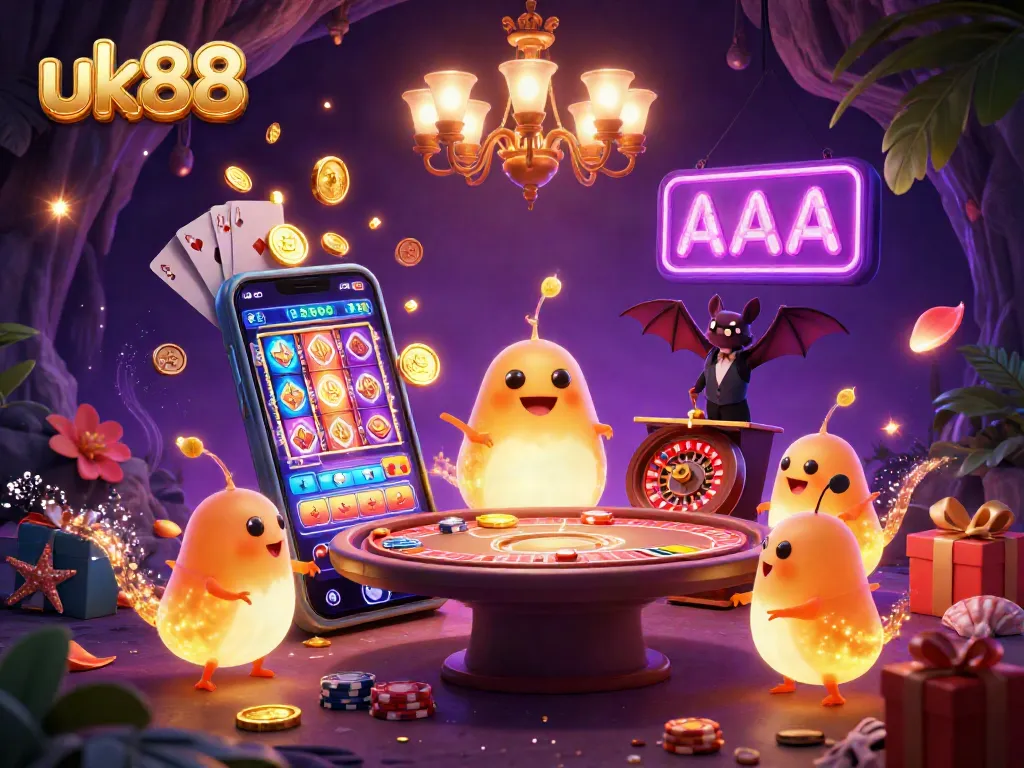 Experience winning moments with uk88 in a vibrant cave casino lit by glowworms and a bat dealer.
