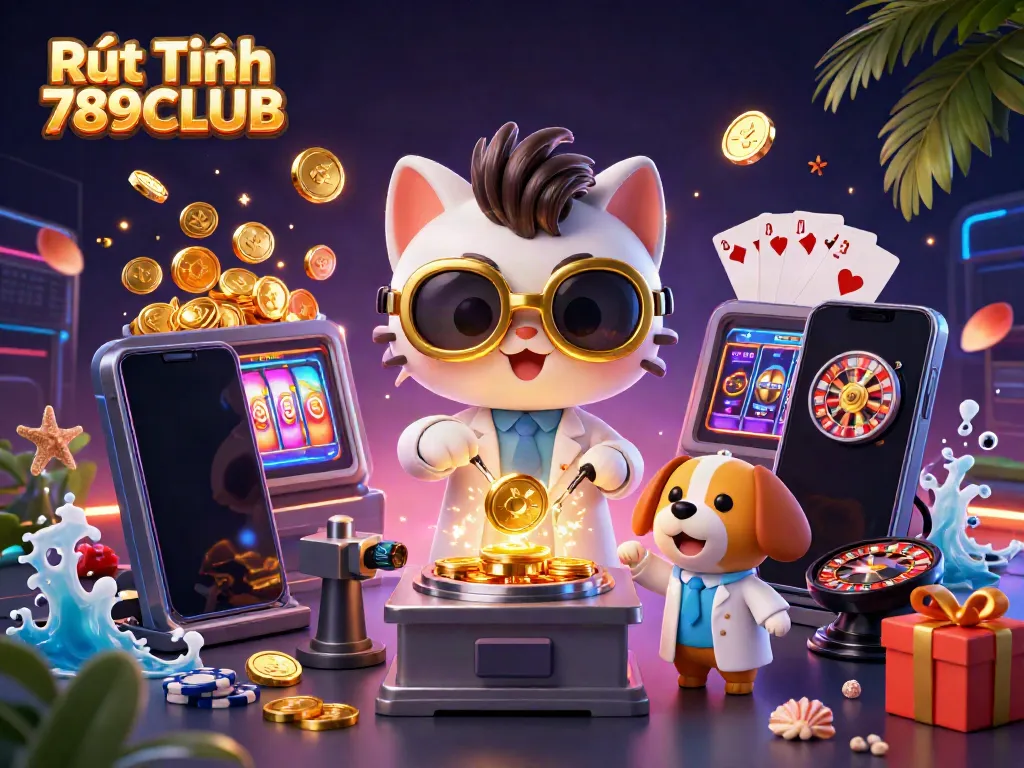 Experience fast and secure Rút Tiền 789CLUB with vibrant casino elements and dynamic characters.