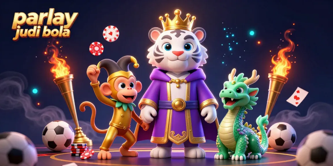 Engage with parlay judi bola as playful characters celebrate sports betting with vibrant elements.