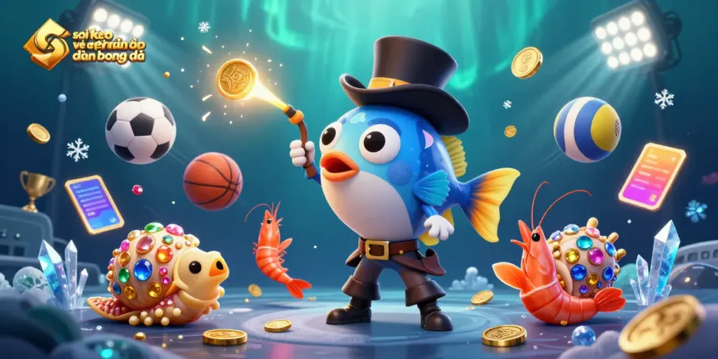 Soi kèo và nhận định bóng đá with deep-sea anglerfish, pirate shrimp, and treasure sea snail surrounded by sports betting elements.