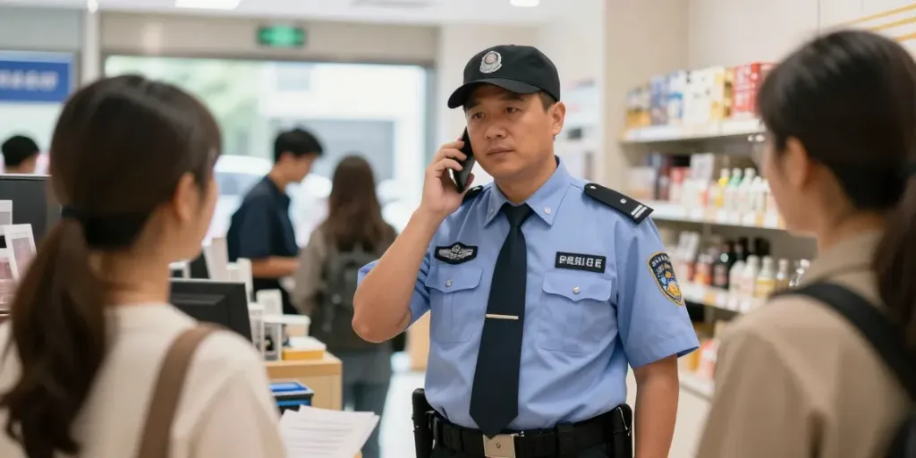 Security Guard overseeing retail environment, trusted local service provider.