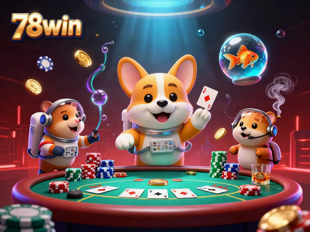 Experience thrilling gameplay at 78win with an astronaut corgi in a zero-gravity casino scene.