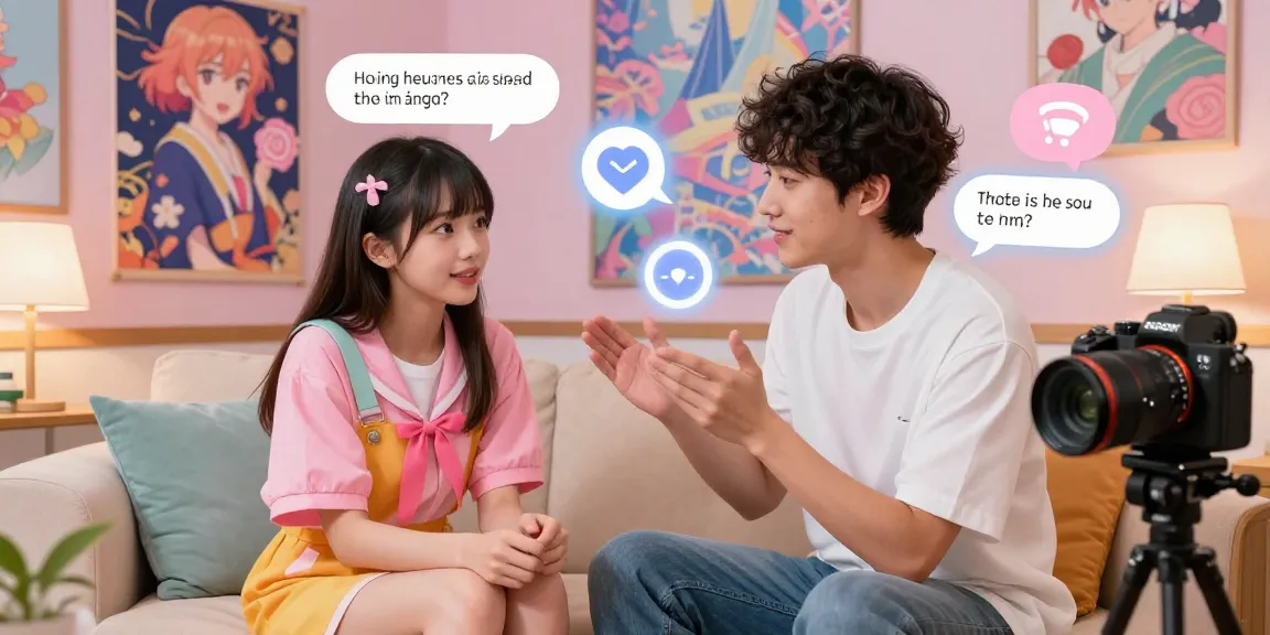 Engage with hentai ai chat in a vibrant digital room featuring an expressive AI character.