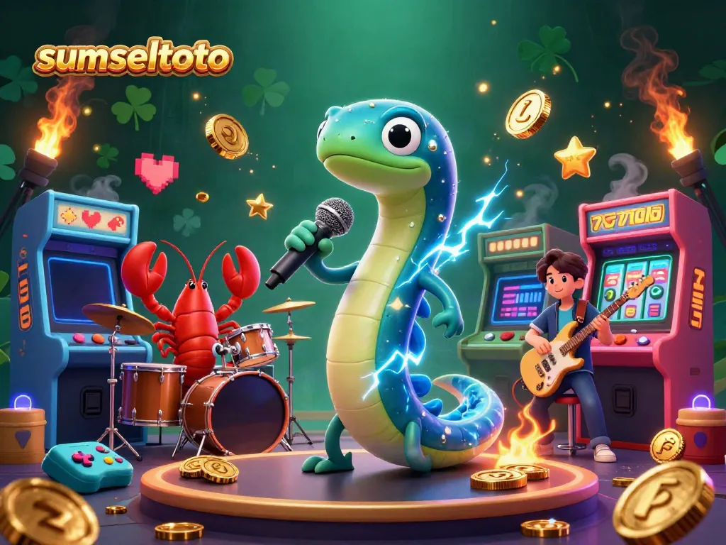 Entertain with the electric eel DJ at the sumseltoto underwater casino stage, mixing lights and gaming excitement.
