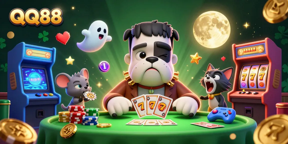 Experience thrilling card dealing at QQ88 with vibrant casino elements in a unique gaming scene.