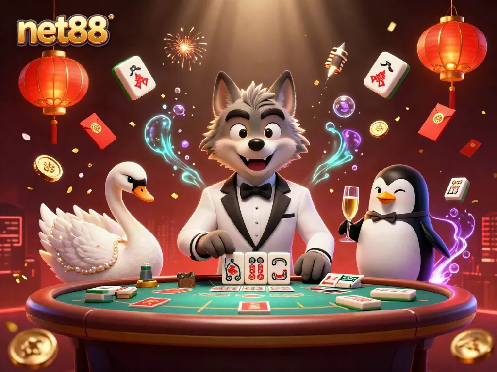 Enjoy thrilling casino action at net88 with a vibrant scene of elegance, cards, and celebrations.