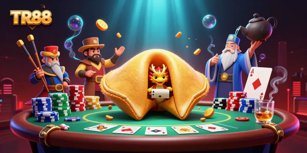 Experience TR88's winning fortune with a vibrant casino scene filled with dramatic poker elements.
