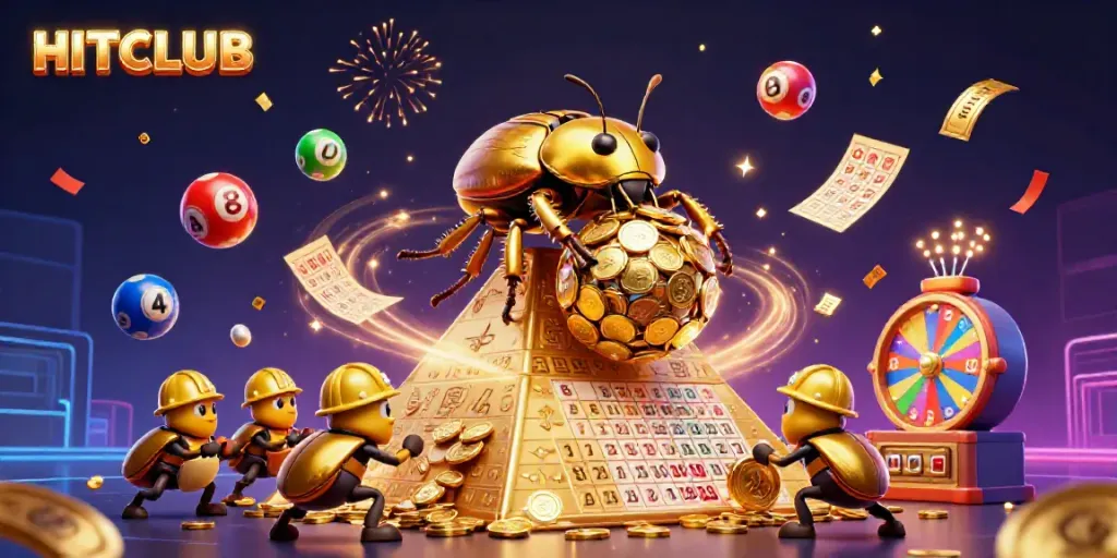 Experience the excitement of HITCLUB with a vibrant 3D illustration featuring golden coins and dynamic casino elements.