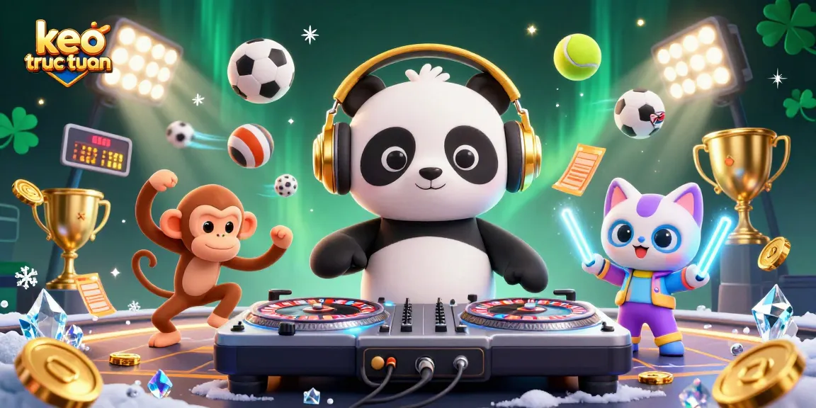 Watch the vibrant keo truc tuyen scene with a DJ panda and playful characters in an energetic betting theme.