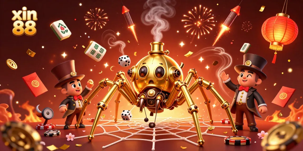 Engage in thrilling action with xin 88 as the steampunk spider and fly invoke the allure of online gambling.