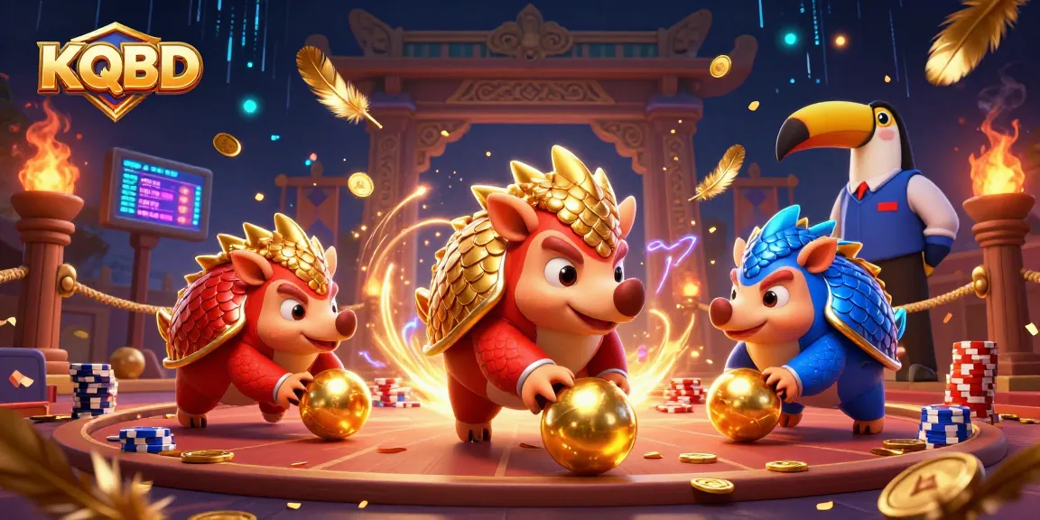 KQBD showcases rival pangolins competing amid swirling golden particles, emphasizing live betting excitement.