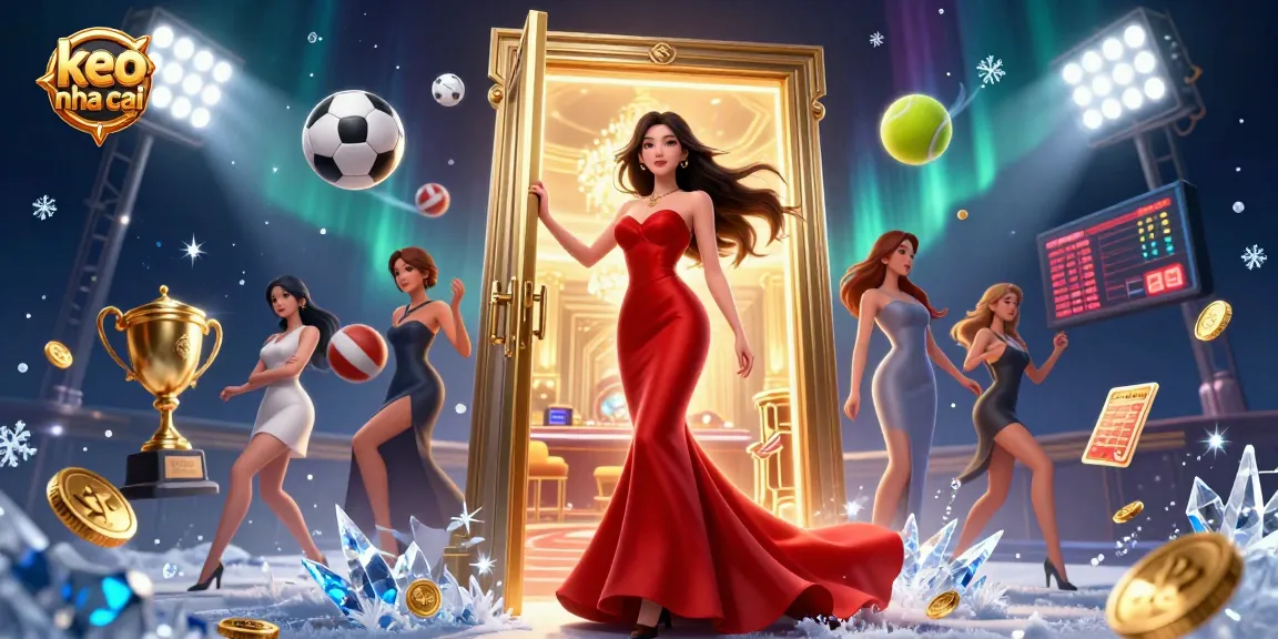 Engage in keo nha cai betting excitement with vibrant 3D illustration showcasing sports elements and a glamorous casino