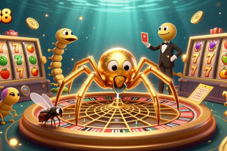 Engage with go88's vibrant casino atmosphere, featuring golden spider and roulette web action.