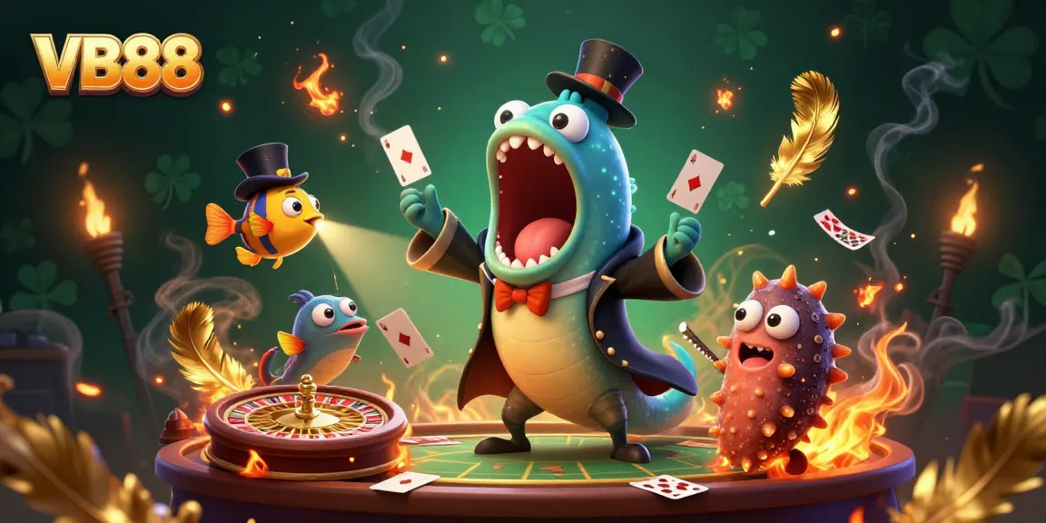 VB88 showcases a magical gambling scene with a bioluminescent eel performing card tricks.