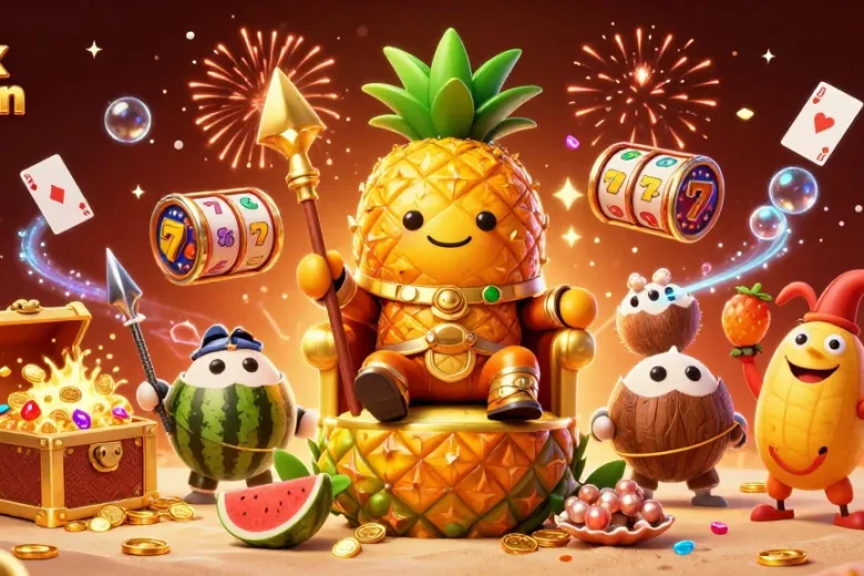 Experience the excitement with link 98win at the vibrant beach casino featuring the pineapple king.