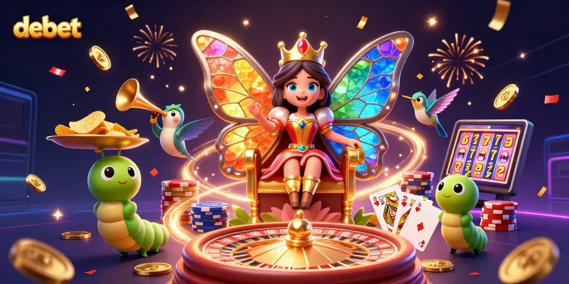 Experience the vibrant energy of debet as a 3D butterfly queen and casino elements unite in a dazzling celebration.