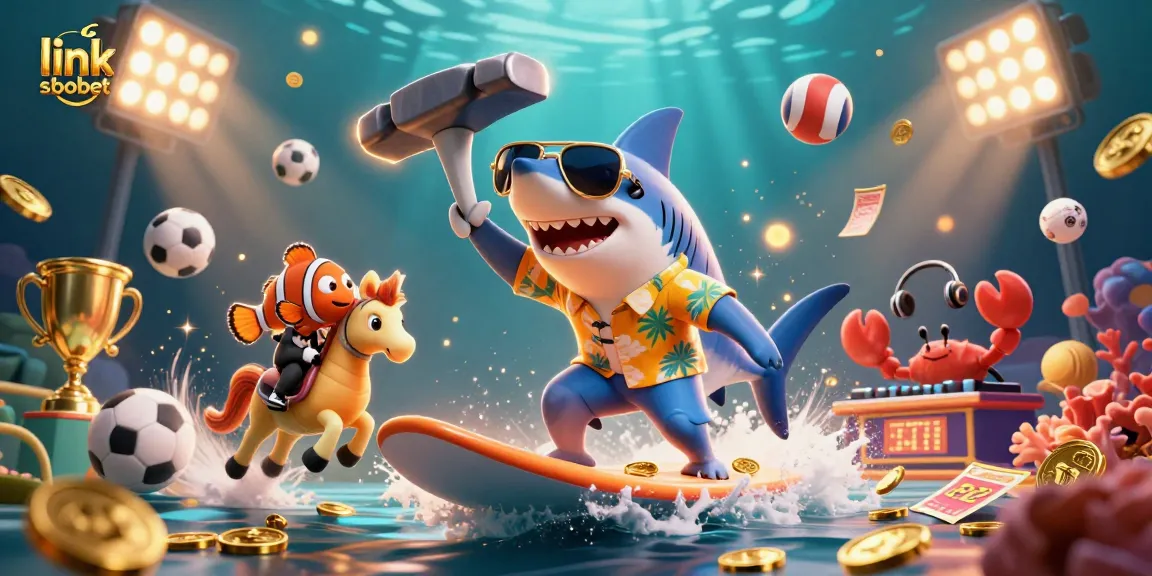 Bet on your favorite games with link sbobet in this vibrant 3D casino scene filled with sports elements.
