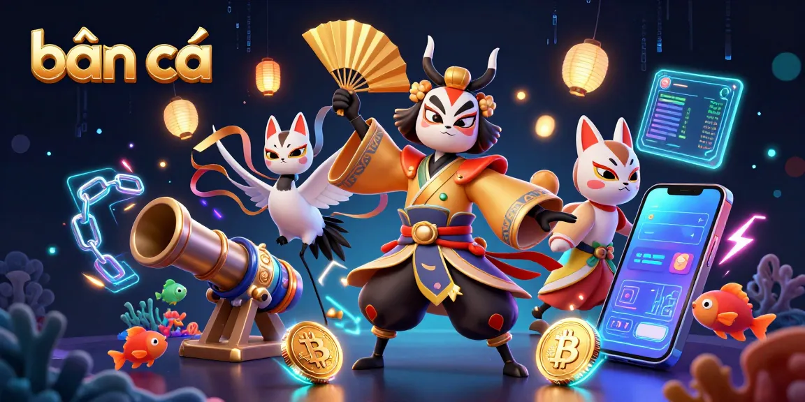 Bắn cá game illustration featuring vibrant underwater elements and dynamic characters highlighting exciting fish shooting action.