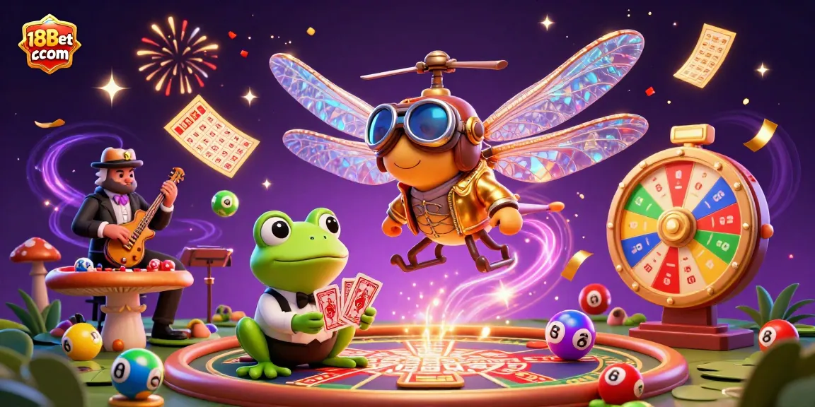 Engage with vibrant casino action at 188bet com, featuring dynamic dragonfly pilot and lively frog croupier.