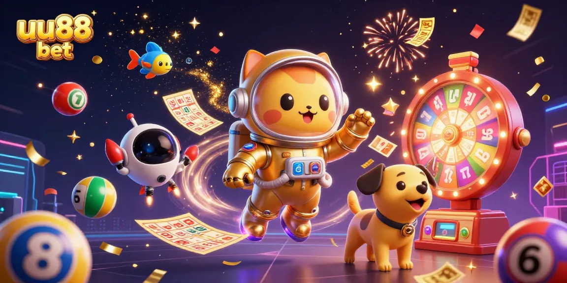 Experience the excitement of uu88 bet with dynamic lottery elements and vibrant characters in this captivating scene.