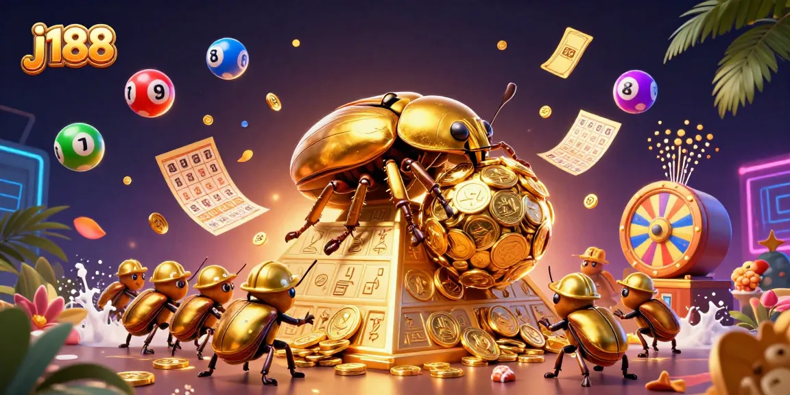 Spin the jackpot at j188 with golden coins, colorful lottery balls, and vibrant casino elements.