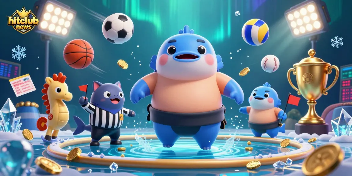 Hitclubnews showcases a dynamic underwater casino scene with a fugu, catfish referee, and seahorses.