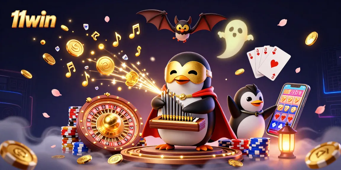 Experience thrilling wins with 11win in an exciting cartoon casino scene.