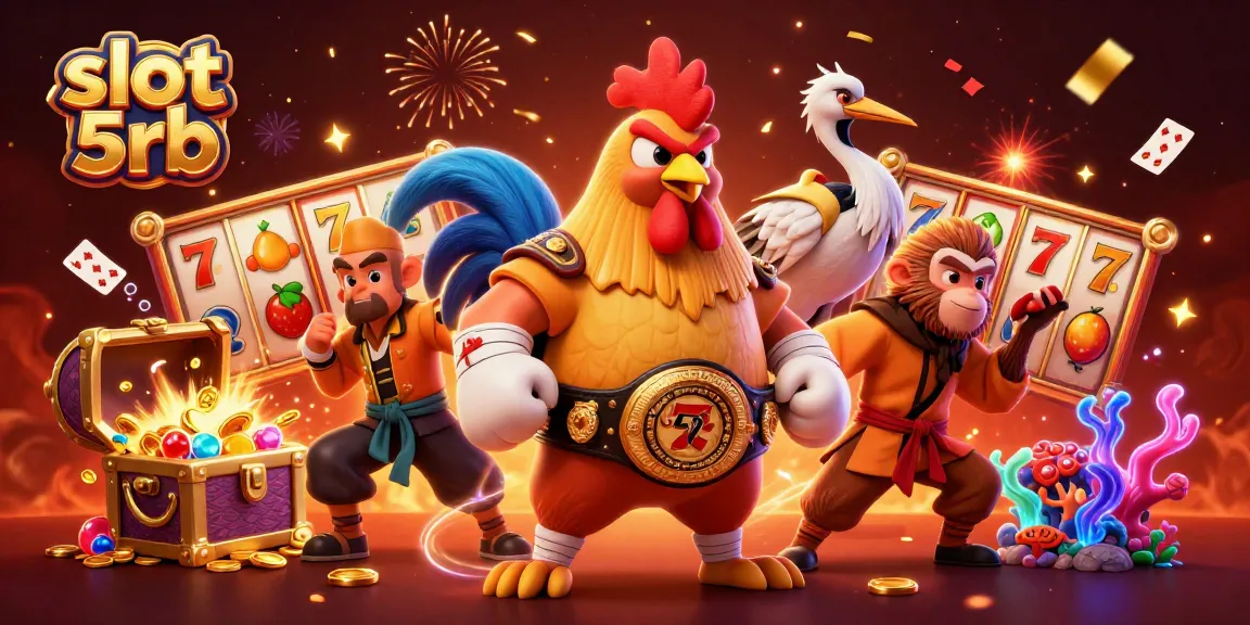 Engage with slot 5rb adventures in this vibrant illustrated casino scene full of action.