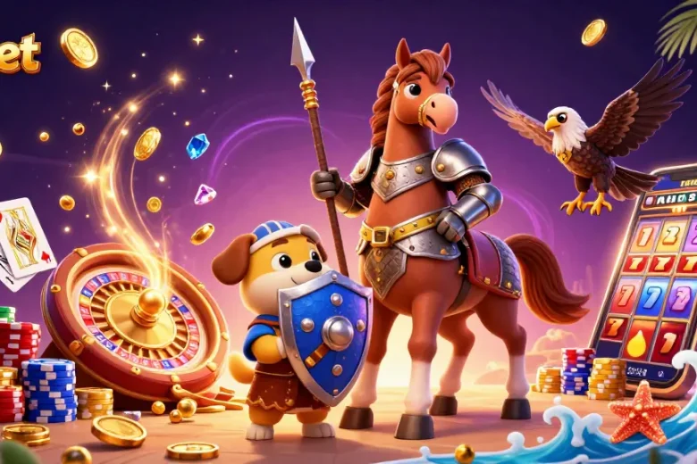Fabet players enjoying dynamic casino action with cascading coins and vibrant game elements.