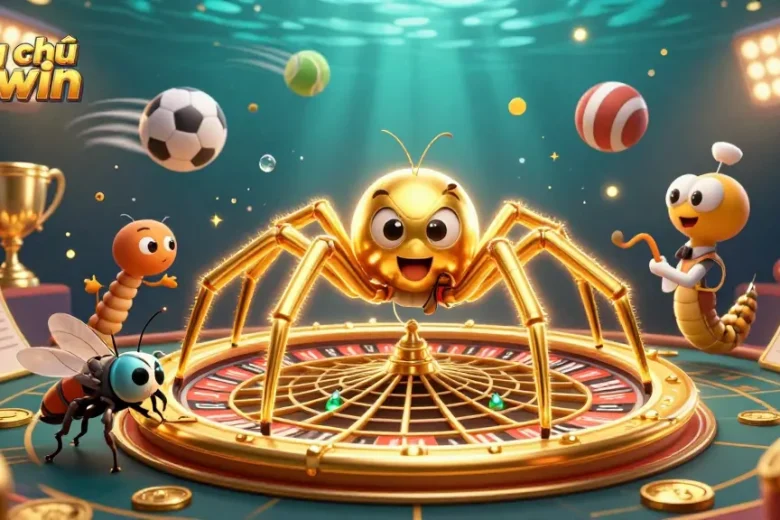Witness the excitement at trang chủ sunwin with a golden spider and a centipede croupier spinning a roulette wheel.